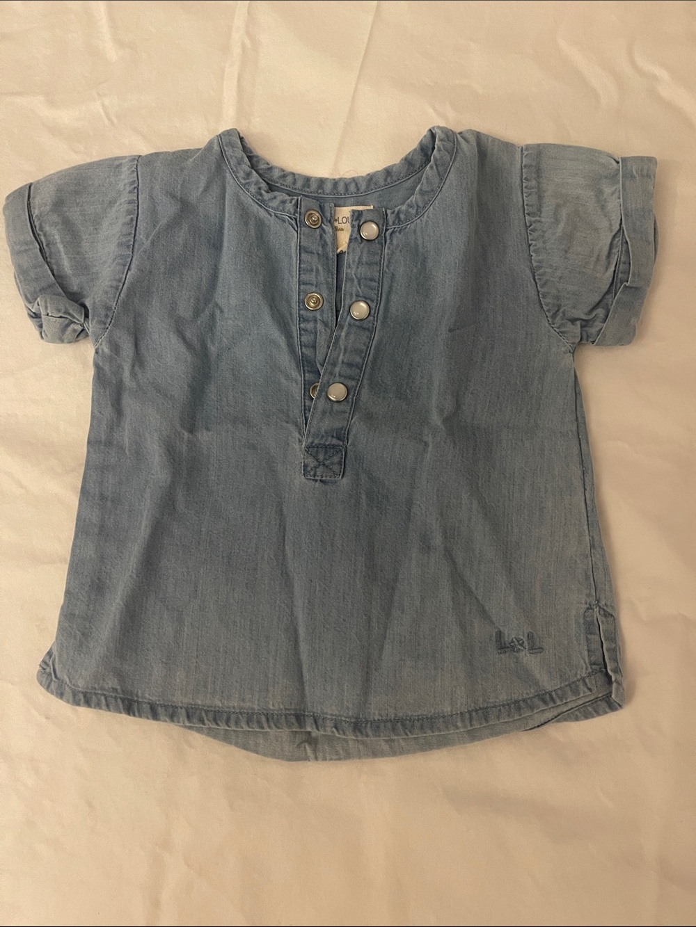 Light Blue Denim Short Sleeve Henley Top for Kids